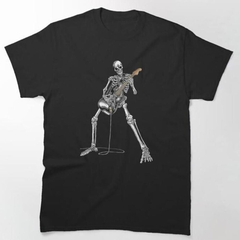 Skeleton Playing Guitar Rock Roll Fan Gift Concert Unisex Classic T-Shirt 90